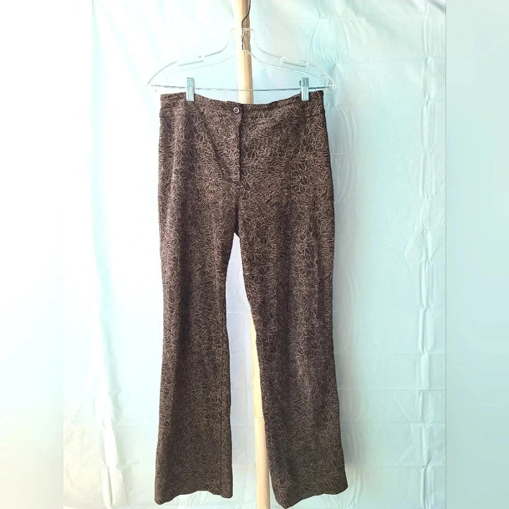Tribal Stretch Pants Brown  Gold Patterns Leggings Size 8